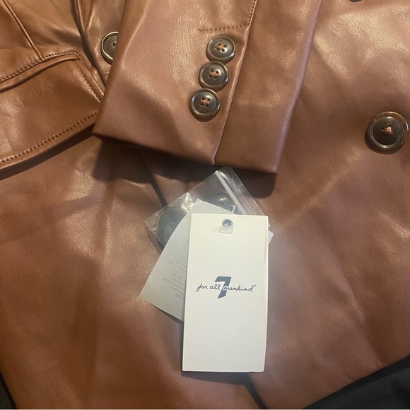 NWT 7 For All Mankind Brown Faux Leather Double Breasted Jacket - Size S - Picture 4 of 7